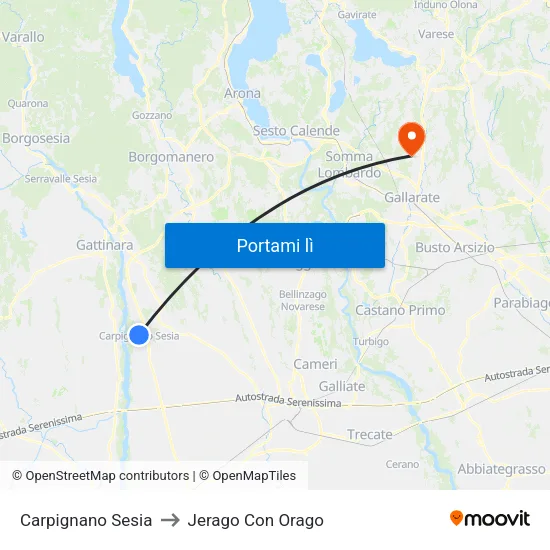 Carpignano Sesia to Jerago Con Orago map