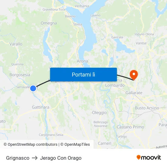 Grignasco to Jerago Con Orago map