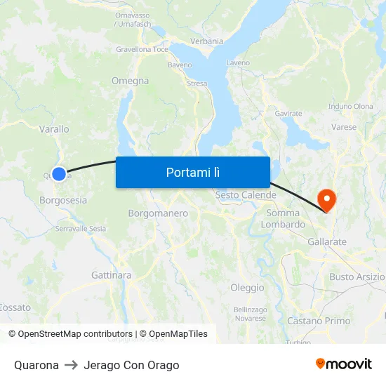 Quarona to Jerago Con Orago map