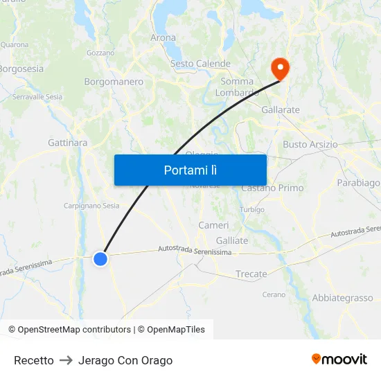 Recetto to Jerago Con Orago map