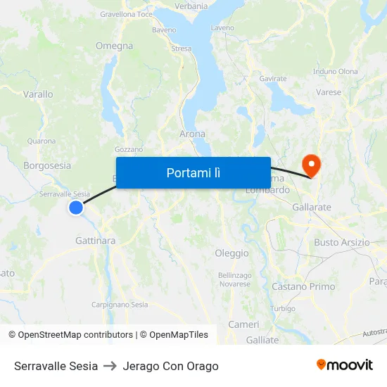 Serravalle Sesia to Jerago Con Orago map