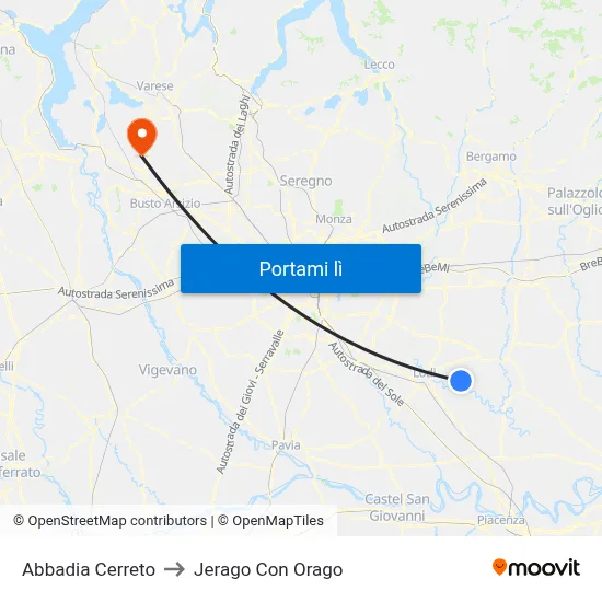 Abbadia Cerreto to Jerago Con Orago map