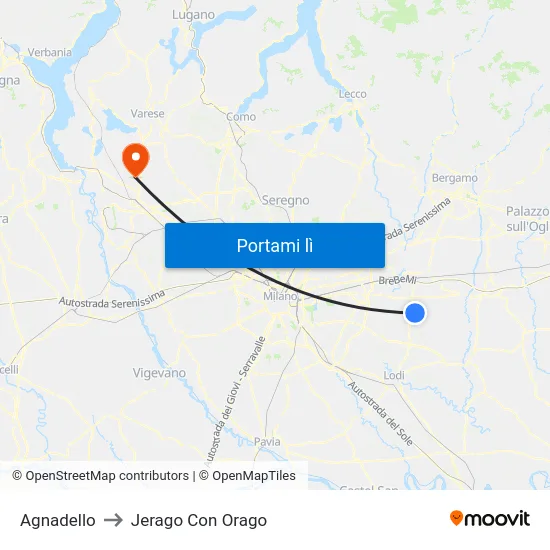 Agnadello to Jerago Con Orago map