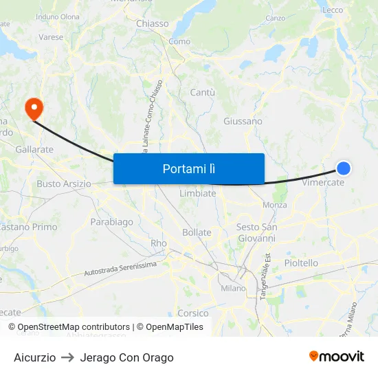Aicurzio to Jerago Con Orago map
