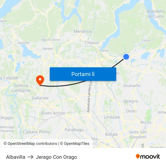 Albavilla to Jerago Con Orago map