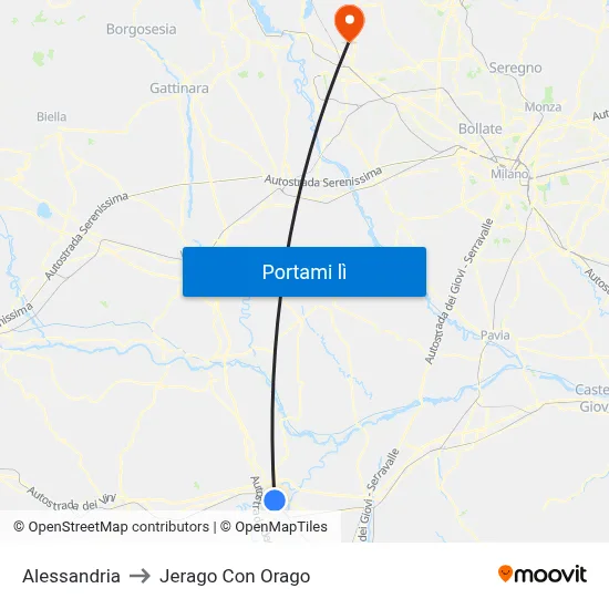 Alessandria to Jerago Con Orago map