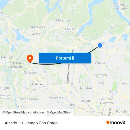 Alserio to Jerago Con Orago map