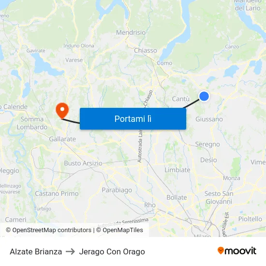 Alzate Brianza to Jerago Con Orago map
