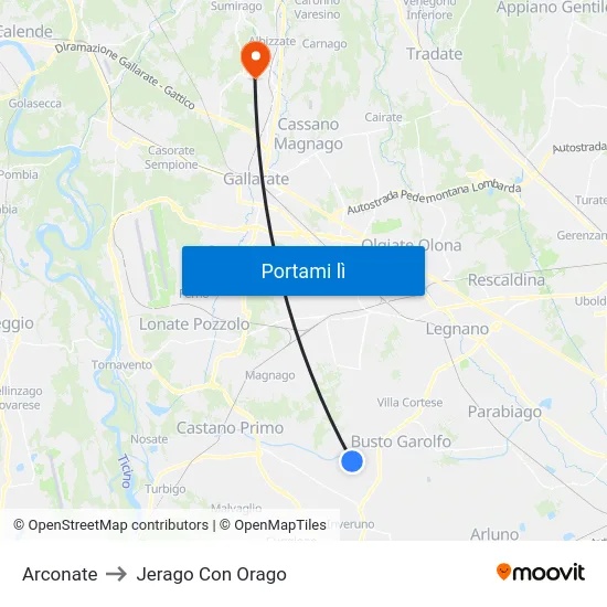 Arconate to Jerago Con Orago map