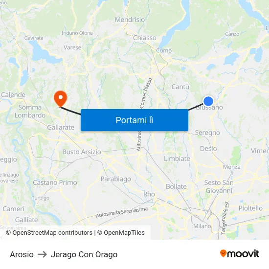 Arosio to Jerago Con Orago map