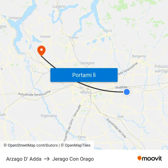 Arzago D' Adda to Jerago Con Orago map