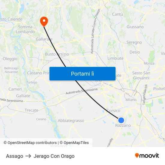 Assago to Jerago Con Orago map