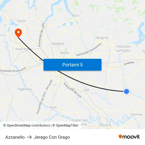 Azzanello to Jerago Con Orago map