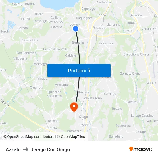 Azzate to Jerago Con Orago map