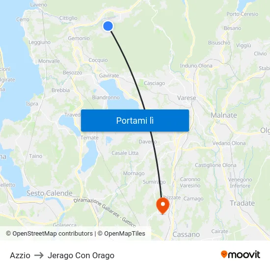 Azzio to Jerago Con Orago map
