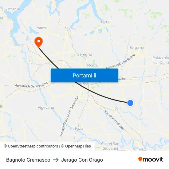 Bagnolo Cremasco to Jerago Con Orago map