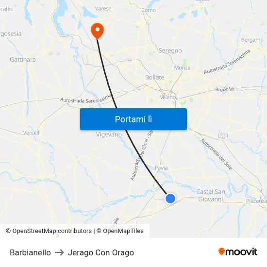 Barbianello to Jerago Con Orago map