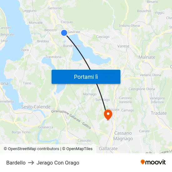 Bardello to Jerago Con Orago map