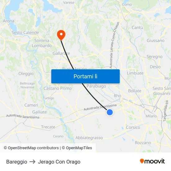 Bareggio to Jerago Con Orago map