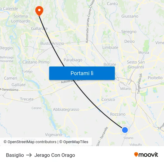 Basiglio to Jerago Con Orago map