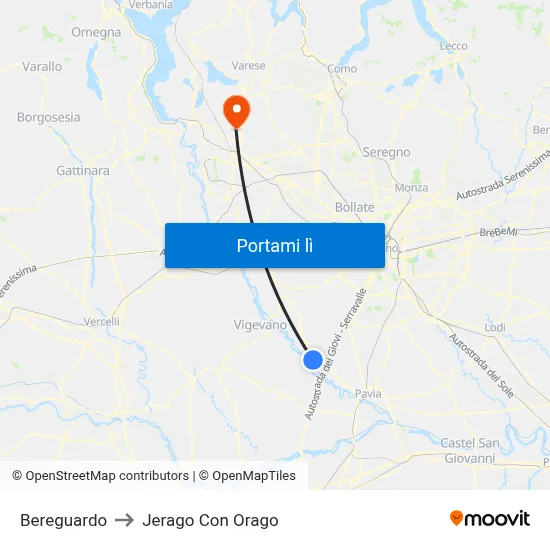 Bereguardo to Jerago Con Orago map