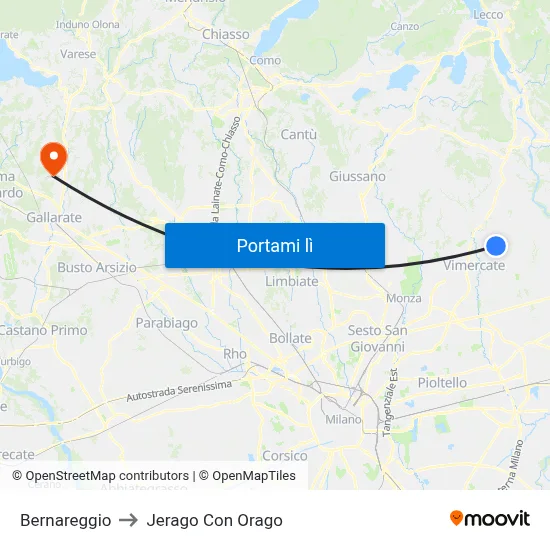Bernareggio to Jerago Con Orago map