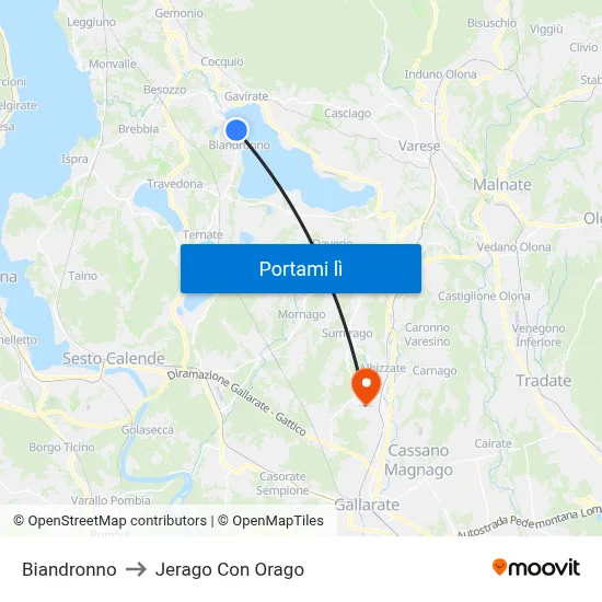 Biandronno to Jerago Con Orago map