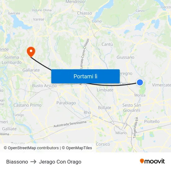 Biassono to Jerago Con Orago map
