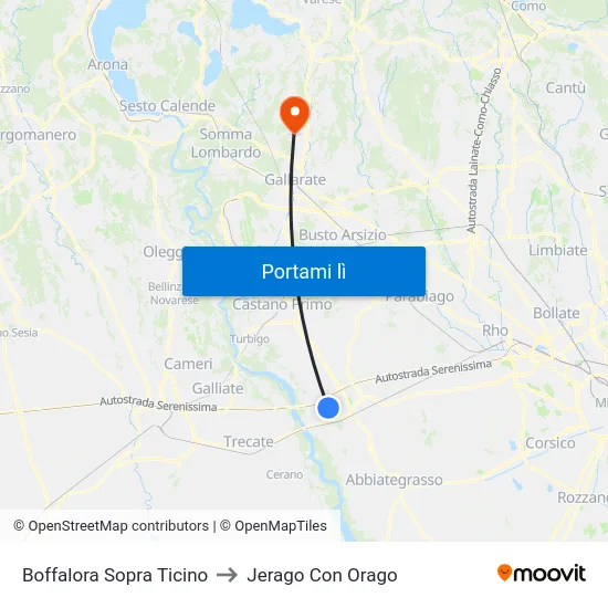 Boffalora Sopra Ticino to Jerago Con Orago map