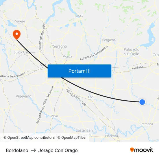 Bordolano to Jerago Con Orago map