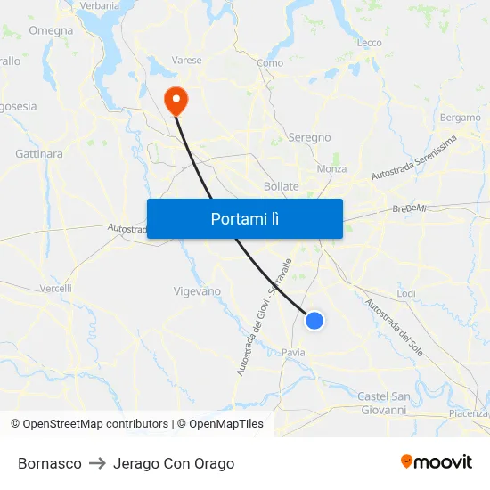 Bornasco to Jerago Con Orago map