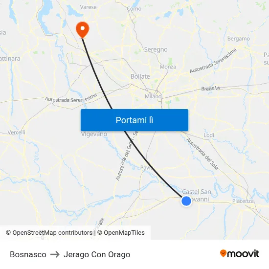 Bosnasco to Jerago Con Orago map