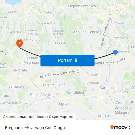Bregnano to Jerago Con Orago map