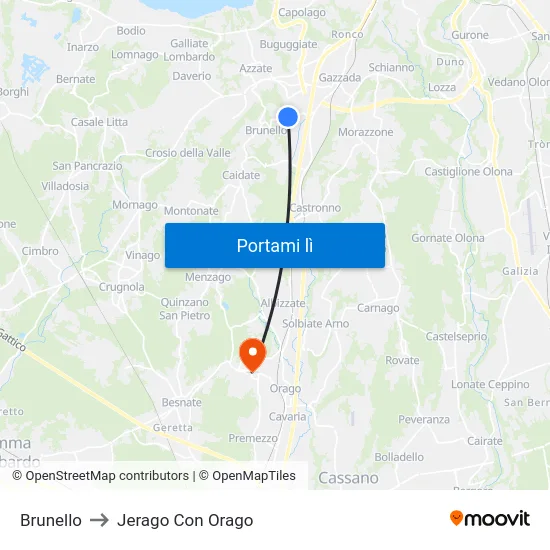 Brunello to Jerago Con Orago map