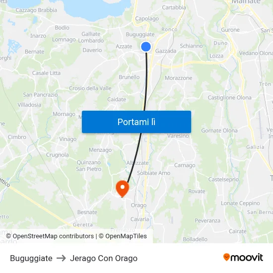 Buguggiate to Jerago Con Orago map