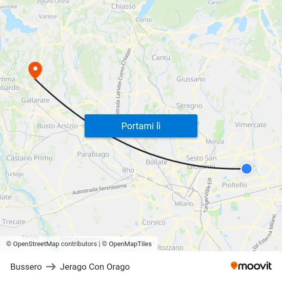 Bussero to Jerago Con Orago map