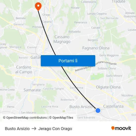 Busto Arsizio to Jerago Con Orago map