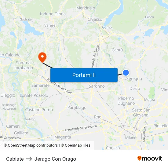 Cabiate to Jerago Con Orago map
