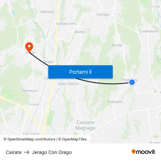 Cairate to Jerago Con Orago map