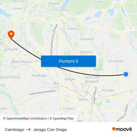Cambiago to Jerago Con Orago map