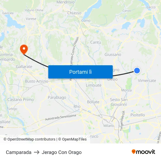 Camparada to Jerago Con Orago map