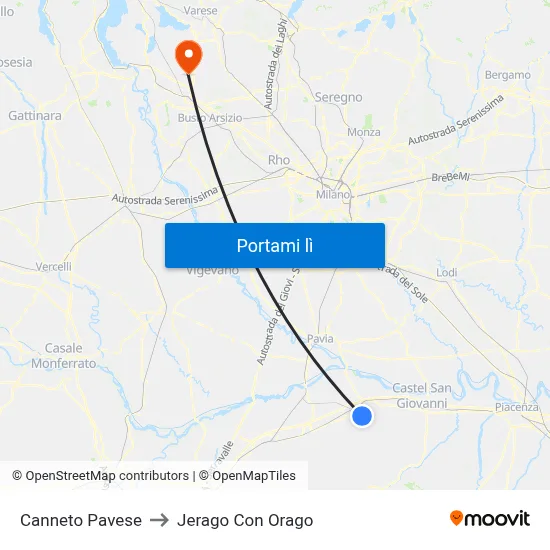 Canneto Pavese to Jerago Con Orago map