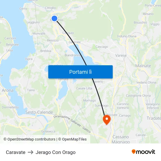 Caravate to Jerago Con Orago map