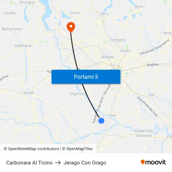 Carbonara Al Ticino to Jerago Con Orago map