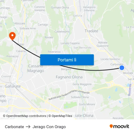 Carbonate to Jerago Con Orago map