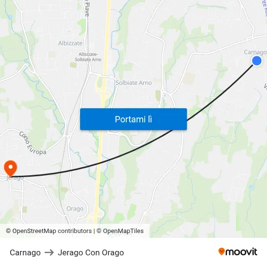 Carnago to Jerago Con Orago map