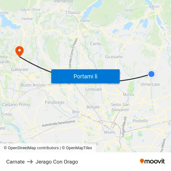 Carnate to Jerago Con Orago map