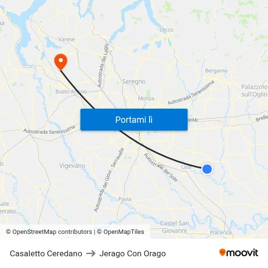 Casaletto Ceredano to Jerago Con Orago map