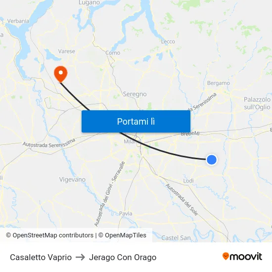 Casaletto Vaprio to Jerago Con Orago map