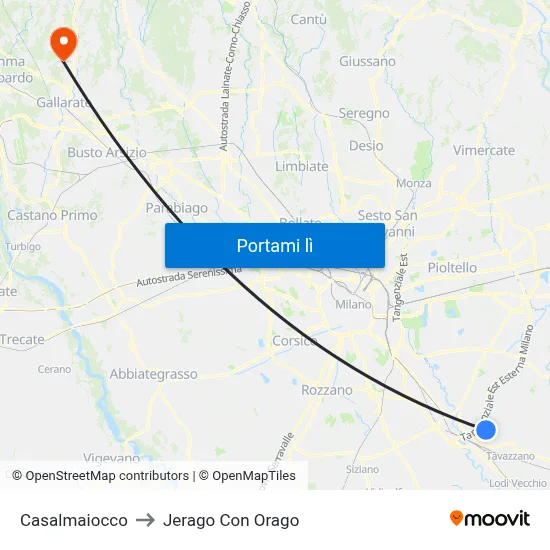Casalmaiocco to Jerago Con Orago map